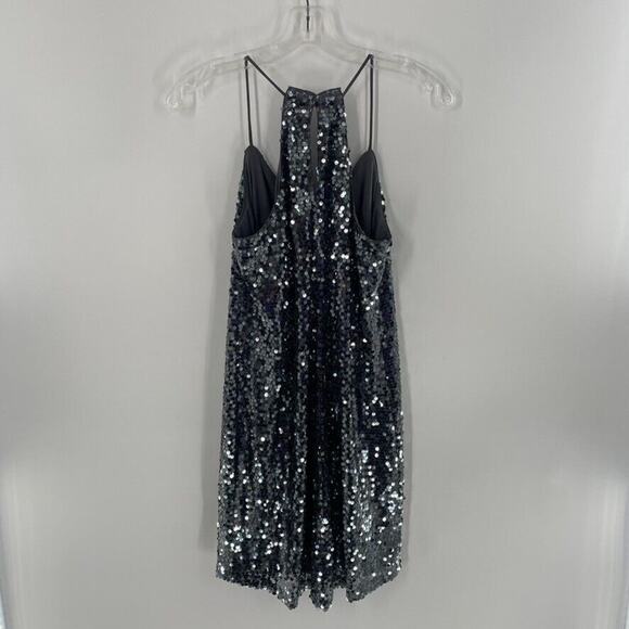 Express Mini Dress Sequin Sz S Metallic Silver Spaghetti Strap Racer Back Party - Picture 10 of 13